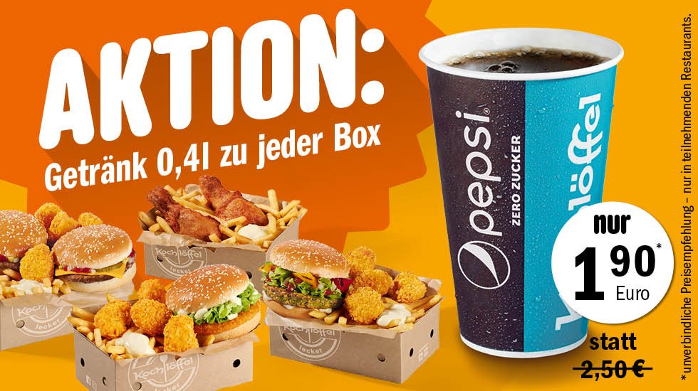 Ein Getränk 0,4l zu jeder Box zum Sonderpreis